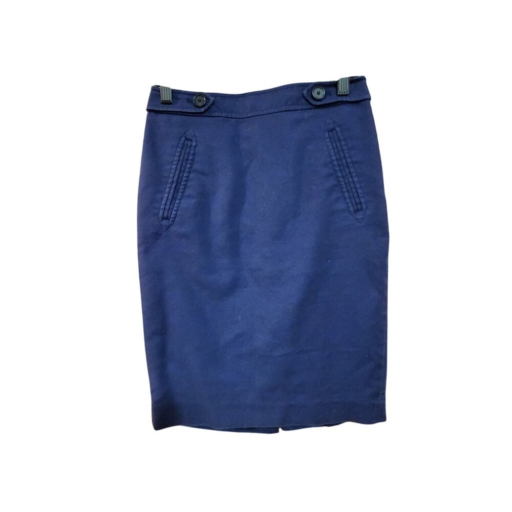 Vintage Navy Blue Pencil Skirt With Button Details & Front Pockets